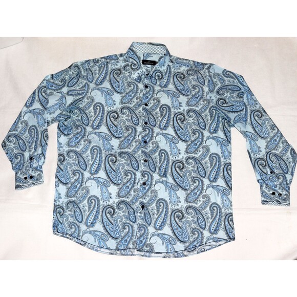 Bugatchi Uomo Men's Long Sleeve‎ Button Front Flip Cuff Paisley Shirt Size 2XL - Picture 4 of 10